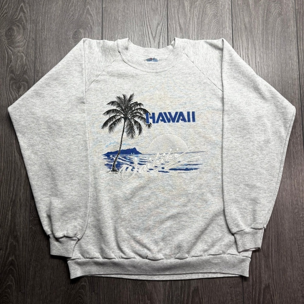 Vintage Tee Jays Hawaii Waikiki XL Sweatshirt Gray Raglan Graphic Mens 80s 90s